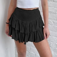 Žene pušena ruffle mini suknja s visokim strukom A-Line Ljetna Slatka kratka suknja golf teniski kolač suknja