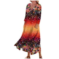 Ženska ležerna udobna haljina s cvjetnim printom od tri četvrtine pamuka s džepovima za žene