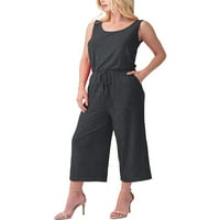 Ženski casual Capri kombinezon bez rukava s elastičnim strukom, skraćene culotte, kombinezon s džepovima od 954_