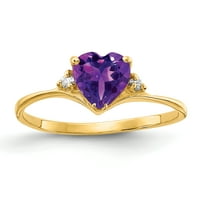 Prsten od žutog zlata u obliku srca s ametistom i AAA dijamantom od primarnog karatnog zlata