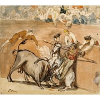 Manet, Eduard Black uokvirena suvremena muzejska umjetnička gravura pod nazivom Borba s bikovima