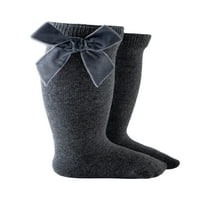 + / Jednobojne čarape do koljena za Djevojčice, Klasične pamučne čarape s baršunastim lukom, tajice za tajice,