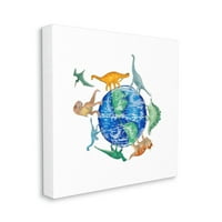 Stupell Industries Različiti dinosauri koji kruže planetom Zemlje Globe Ilustracija Grafička umjetnička galerija