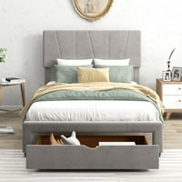 Tapecirani krevet pune veličine s jednom ladicom i podesivim uzglavljem u sivoj boji