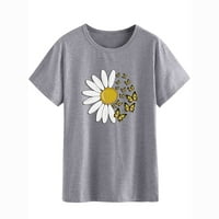 Pamučne majice za žene Tech Tech Stretch Womens Daily Spring Suncower Print O Neck Conn TOPS KRAZNI SLUKA