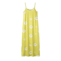 Haljine za žene plus veličina ženskog v-izreza a-line bez rukava maxi cvjetni ljetni a-line labave haljine žute