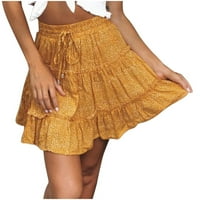 Caveitl žene duge suknje, ženska cvjetna suknja s visokim strukom s cvjetnim printom a-line kratke suknje žuta,