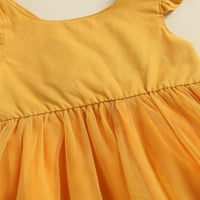 Haljina od letećih rukava za djevojčice moda Čvrsta boja Okrugli vrat Mesh pređa Šicanje a-line haljine