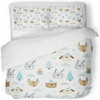 Posteljina set medvjeda božićni stil slova i dizajn zeko crtana proslava dvostruka veličina pokrivača s jastučnicama