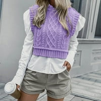Jesen-zima pleteni pulover bez rukava u punoj boji džemper prsluk Ženska Ljubičasta veličina