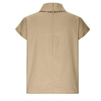 Ženska pamučna lanena bluza za rad s kratkim rukavima i imitacijom vrata otvoreni vrhovi košulja ljetne Ležerne