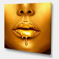 Dizajnerska umjetnost Zlatna boja kaplje s usana seksi djevojke moderni zidni otisak na platnu