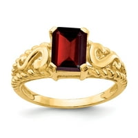 Zaručnički prsten od punog žutog zlata od 14 karata s 8 puta smaragdno izrezanim granatom i siječanjskim crvenim