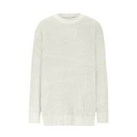 Ženski džemperi s kardiganom, džemper širokog kroja, pulover s okruglim vratom, Slatki džemperi za žene, bijeli;
