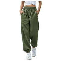 Ženske sportske hlače, Ženske casual hlače širokih nogavica s remenom visokog struka i džepom, zelena, A-Lister