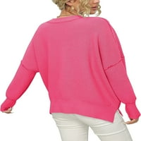 Ženski posadi batwing rukav predimenzioniran bočni prorez rebrasti pleteni džemper vrh