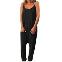 Kombinezoni za žene ljetne široke jednobojne hlače široke modne hlače kombinezon bez rukava s naramenicama crne