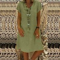 Ljetne haljine Za Žene, Ležerne jednobojne majice od pamuka i lana, haljine kratkih rukava s izrezom u obliku