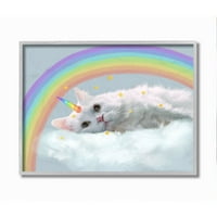 Stupell Industries Rainbow Cloud Fantasy Cat Feline Unicorn u oblacima uokviren zidni umjetnički dizajn Ziwei