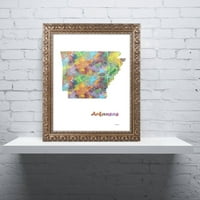 Zaštitni znak likovna umjetnost Arkansas State Map-1 Canvas Art by Marlene Watson, zlatni ukrašeni okvir