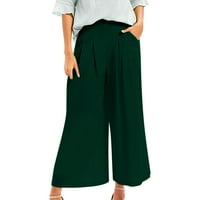 Ženske hlače Ženske gaćice široke pamučne i lanene hlače s elastičnim strukom Casual džepne hlače u zelenoj boji