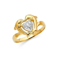 Nakit od žutog, bijelog i ružičastog zlata od 14 karata, trobojni modni prsten za obljetnicu dupina, veličina