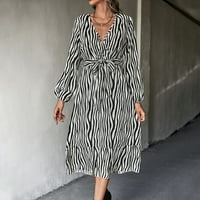 Na rasprodaji Ženske elegantne Leopard duge haljine s izrezom i omotom u obliku slova U, dugih rukava, s volanima