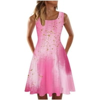 Ženska haljina u ružičastoj boji, ležerna modna haljina s naramenicama A kroja bez rukava s printom za djevojčice