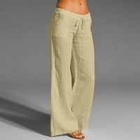 Ženske teretne hlače visokog struka, duge noge, kravate u struku, pamučne široke elastične jednobojne hlače