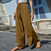 Ženske hlače od čvrstih boja Elastični pojas Stranica Skida široke noge visoke hlače s Brown l