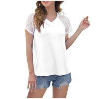 Yubatuo ženski vrhovi ženska čvrsta u boji tiskana čipkasta ploča s kratkim rukavima V-izrez majice gornje košulje