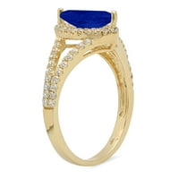 1,2-karatni plavi safirni prsten izrezan Markiz u 18-karatnom žutom zlatu s aureolom za godišnjicu zaruka, veličine