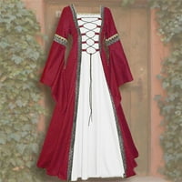 〖Roliyen〗 Midi haljine za žene posade vrat dugi rukavi vintage dužina poda Gothic cosplay haljina