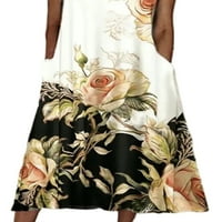 Justvh Ženski bočni džepovi cvjetni print V-izrez Summer Casual Pulover Midi haljina