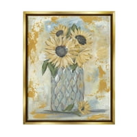 Rustikalna vaza za suncokret, botanička i cvjetna grafika, umjetnički tisak u metalnom zlatnom okviru, zidna umjetnost