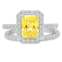 Dijamant smaragdnog reza od 2 karata s imitacijom žutog dijamanta od bijelog zlata od 14 karata s naglascima vjenčani