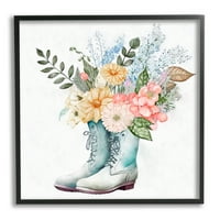 Stupell Industries Garden Boot Mješoviti cvjetni buket Botanički i cvjetna slika crno uokvireni umjetnički print