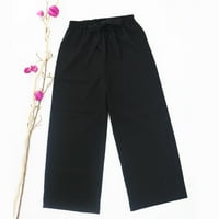 Xinqinghao dnevne hlače Ženske naborane široke ležerne hlače s visokim strukom hlače Teretne hlače Crne l
