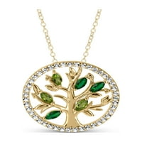 Stvorena bijeli safir i simulirano peridot i smaragdni zlato od 18KT preko ogrlice Sterling Silver Tree of Life,