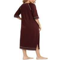 Ženska spavaćica s kratkim rukavima s okruglim vratom duga haljina s prorezom s patentnim zatvaračem odjeća za