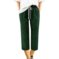 Plus veličine ženske pamučne posteljine obrezane hlače u trendu ljetne boje elastične elastične hlače visoki struk