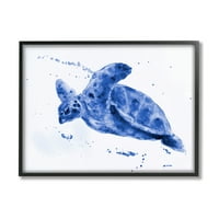Stupell Industries Plava morska kornjača za prskanje vodenim mjehurićima Okviriva zidna umjetnost, 16, dizajn