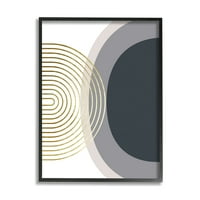 Stupell Industries Jednostavni cool moderni apstraktni oblici krugovi Spiral Motiv Grafička umjetnost crni uokvireni