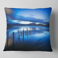 DesignArt Blue Lake Sunset s pristaništem - pejzažni jastuk za bacanje fotografije - 18x18