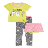 Djevojke vrh kratkih rukava, hlače i kratke hlače, 3-komad set pidžame, veličine 4-16