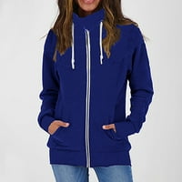 Ženska ležerna jednobojna jakna od džempera s visokim vratom i vezicama od flisa