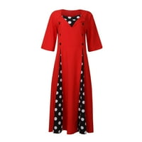 Očišćenja ljetne haljine za žene duge rukave polka točke srednje duljine a-line putničke haljine s V-izrezom crvena