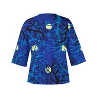 Bluze za žene vrhovi dugih rukava za žene v vrat pad casual vrhova grafički otisci pulover bluza plava 3xl