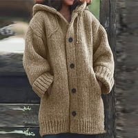 Zimska rasprodaja, Jednobojni ženski jednodijelni topli pleteni džemper s džepom i kapuljačom, gornji kaput
