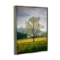 Studell Lone Tree Wildflower livada krajolik fotografija siva pločica uokvirena umjetnička print zidna umjetnost